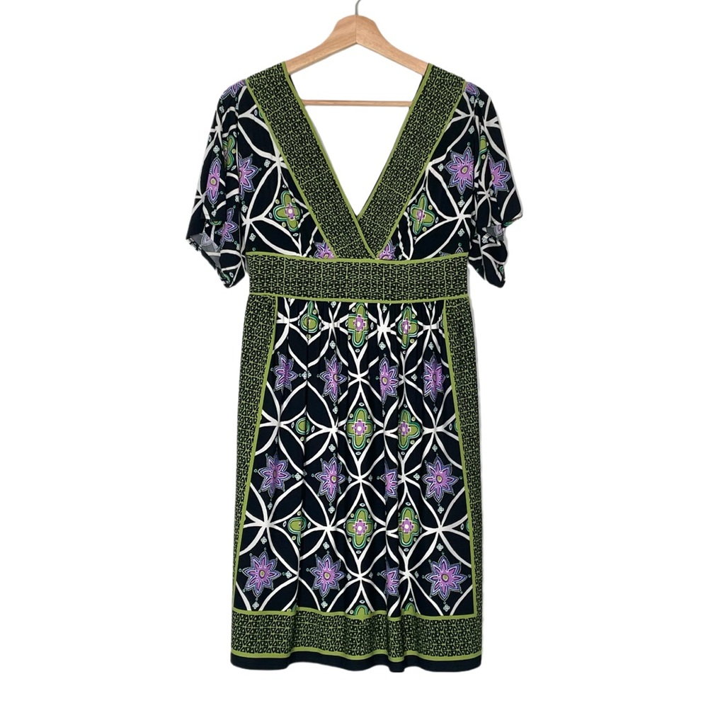 London Times Geometric Knit Kimono Sleeve Dress Size 4 Midi Length